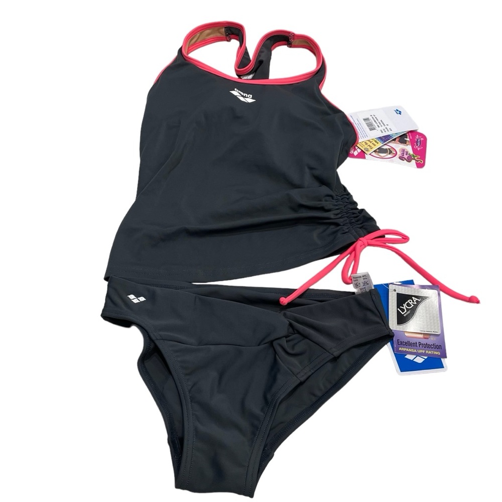Arena Women’s Tie Front Tankini Pink Trim Sz 32 Knotted Bikini Bottom Sz S New